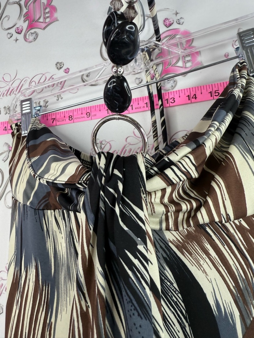 George dress jewels halter Maxi Dress in Black, Cream & Brown Brushstroke Print - Picture 6 of 9